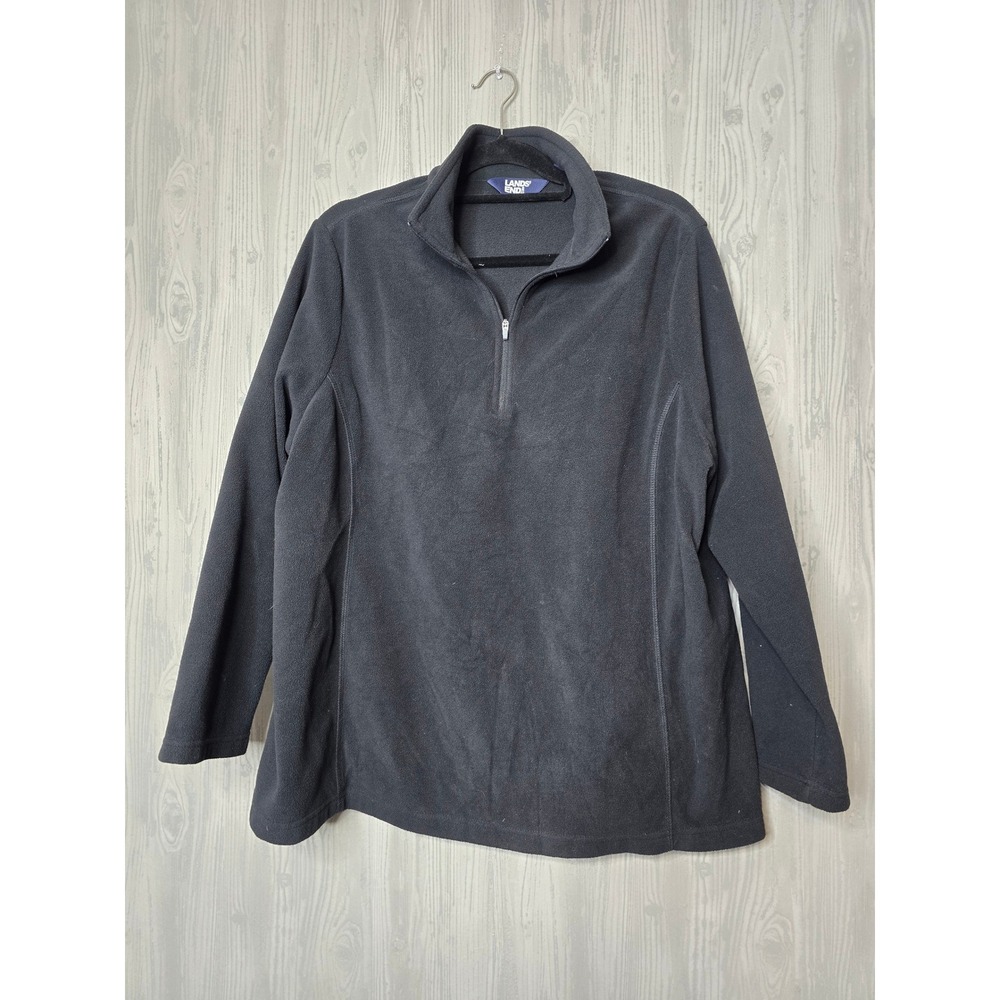 Lands End Womens Plus Size 1X Black Fleece 1/4 Zip Pullover Sweatshirt
